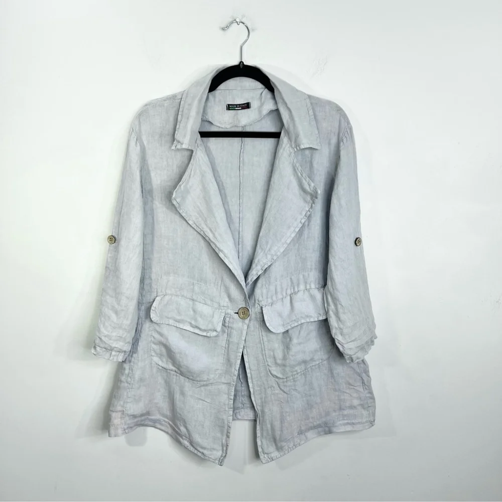 Made in Italy 100% pure Italian linen pale grey lightweight blazer jacket S